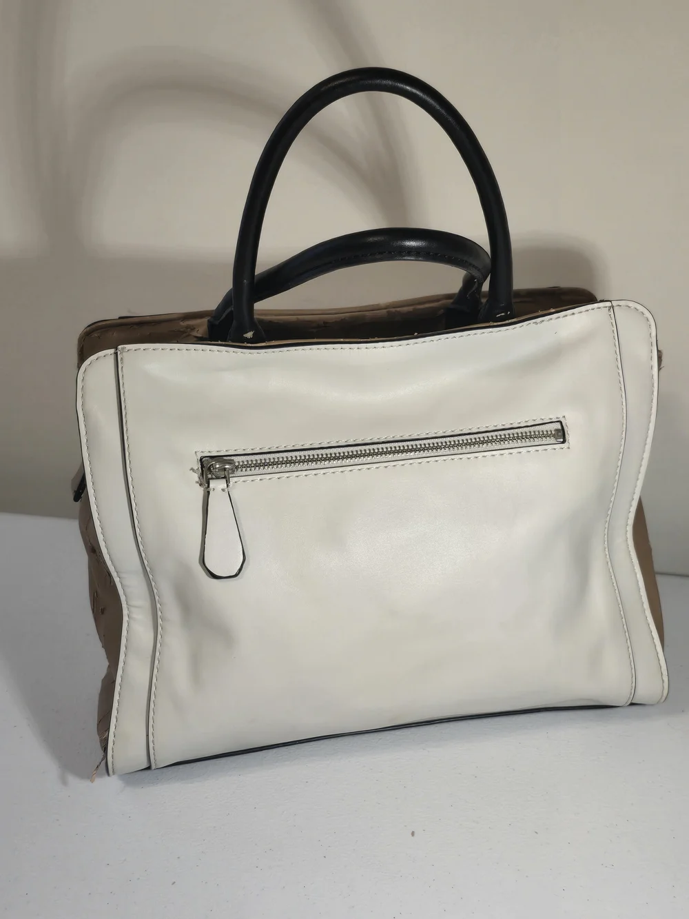 Guess White and Black Faux Leather Satchel Handbag